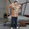 Pijama infantil plus size, roupão de manga longa de algodão puro oversized, conjunto de pijama para meninos, outono, desenho animado, solto, casual, estilo estudante
