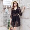 Maiô Cortado Conjunto de Três Peças Manga Longa Feminino Moda Franzido Sexy Renda Blusa Maiô Roupa de Banho para Férias em Fontes Termais