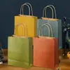 Bolsas Tote de Piel de Vaca Amarillas Lisas en Stock, Bolsas para Empaque de Ropa, Bolsas de Empaque, Bolsas para Llevar de Té de Leche Personalizadas con Logo al por Mayor