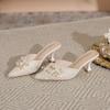 Design de nicho fechado sandálias de strass feminino flor de strass desgaste agulha salto alto sapatos de camada única não cansado costas sandálias vazias