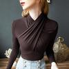 Top Halter Design 2024 Outono e Inverno Nova Camisa para Camadas Internas Elegante de Manga Longa Camisa Pequena Europeia