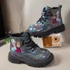 Botas Martin de Outono e Inverno Femininas com Pelúcia Nova 2026 Botas Princesa Elsa Botas de Couro Infantis Botas Curtas para Bebê Sola Macia Antiderrapante