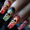 Parches de Uñas Postizas Estilo Europeo y Americano para Halloween Multicolores Parches de Arte para Uñas con Patrón de Calavera Difuminada Estilo Ins Moda