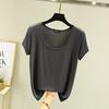 Camiseta Modal de Manga Curta com Gola U para Mulheres, Camiseta de Corte Solto, Top Fino, Camiseta Básica de Tamanho Grande, Camiseta Feminina de Manga Curta em Modal