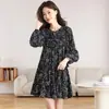 Moda Feminina Plus Size Estilo Salty Sweet Coleção Outono 2026 Saias Manga Longa Chiffon Emagrecedor Vestido Floral Outono