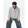 Otoño 2026 Nuevo Sudadera con Capucha de Color Uniforme para Hombre Peso Pesado Lavado a la Arena Bordado Vintage Corte Holgado Tallas Grandes Ropa Exterior