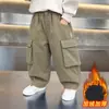 Ropa de Algodón para Niños Otoño e Invierno Pantalones de Trabajo con Felpa Estilo Coreano Mono de Terciopelo Suelto Casual Pantalones para Niños Pequeños y Niños Pequeños