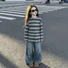 Conjunto de jeans de perna larga estilo americano para meninas, moda nova primavera e outono 2026, calças largas compridas para crianças mais velhas