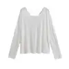 Camiseta Longa com Manga Longa para Cobrir, Estilo Relaxado com Recorte nas Costas, Camiseta Básica com Proteção Solar para Mulheres