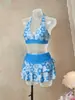Traje de Baño de Dos Piezas con Estampado Floral de Verano con Cuello Halter Transfronterizo Ins Hawaiano Sexy para Playa Bikini