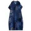 Vestido de Verano Transfronterizo Cuello en V Delgado de Algodón Talla Grande Holgado Estilo Artístico Vacacional Playa Vestido Largo Retro Favorecedor