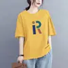 2026 Nova Camiseta de Manga Curta para Comércio Exterior com Ombro Normal para Mulheres Verão Solta Emagrecedora Plus Size Roupa Feminina Top que Cobre a Barriga Escondendo Gordura