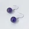 Plata de Ley S925 Amatista Natural Redonda Colgante Gancho para Oreja Pendientes de Moda para Mujer Simples Retro Estilo Nacional Pendientes de Borla