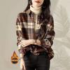Camisa a Cuadros de Terciopelo Grueso Cálida Casual Holgada Retro 2024 Versátil Delgante Cuello Polo Manga Larga Moderna