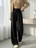 Pantalones de traje negros para mujer 2026 nuevo otoño talla grande cintura alta casual sueltos rectos fluidos pierna ancha