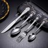 430 aço inoxidável Royal Court faca, garfo e colher estilo europeu oco utensílios de mesa criativo retro em relevo dourado bife faca conjunto de quatro peças