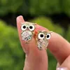 Pendientes de Plata de Ley 925 Chapados en Oro con Diseño de Búho, Pendientes Pequeños y Lindos con Forma de Animal y Diamantes, Joyería para Mujer