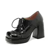 Zapatos Mary Jane de Charol para Mujer Otoño 2026 Bloques de Color de Tacón Grueso Súper Alto con Cordones Delanteros y Escote Profundo 40-43