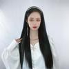 Peruca Personalizada Faixa de Cabeça Feminina Cabelo Longo Liso Preto Meia Faixa de Cabeça Popular Mesmo Estilo Uma Peça Peruca Sem Costura Venda Direta da Fábrica