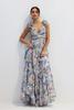 Vestido de pastel estampado transfronterizo 2026 para mujer, sin tirantes, hombros descubiertos, un hombro, con lazo, cintura fruncida, adelgazante, con abertura