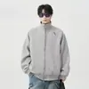 Cardigan Suéter Retro Americano Outono Inverno Masculino Versão Boxy Gola Alta Zíper Jaqueta Corte Silhueta
