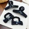 Fragrância Pequena de Luxo Tweed Azul Escuro Prendedor Pinça Tubarão Moda Laço Elástico Corda de Cabelo Acessórios de Cabelo Adorno de Cabeça para Mulheres