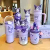 Termo de Paja Kuromi Sanrio para Niños, Taza de Agua Portátil con Popote para Niñas, Estudiantes de Primaria para Ir a la Escuela