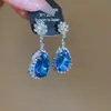 Aretes de Diamante Gota de Agua Aguja de Plata Collar Cadena para Clavícula Moda Vintage Joyería Versátil de Lujo Ligero para Mujer