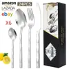 Cuchillo para Bistec, Tenedor, Cuchara, Cuchara de Postre de Acero Inoxidable con Mango en Forma de Diamante, Estilo Lujo Ligero, Juego de Cubiertos Occidentales de 18/24 Piezas