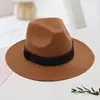 Nuevo fedora de lana de ala plana con logo personalizado, sombrero de jazz retro británico, sombrero de lana cálido elegante francés de color liso