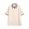 Rumei Marca de Tendencia Estilo Americano Cuadros Patchwork Falso Dos Piezas Cuello Camisero Manga Corta Verano Casual Holgado Estilo Universitario Camisa Polo para Hombre