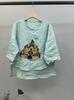 Camisa de Ramio Bordada Pesada para Mujer Verano Vintage Artística Holgada Adelgazante Combinable Casual Camiseta Falsa de Dos Piezas