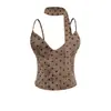 Camisola Verde Estilo Dopamina con Cuello en V y Lunares para Mujer, Ropa de Verano, Top Corto Ajustado Halter con Cintas