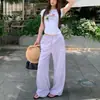Pantalones deportivos casuales de pierna recta con estampado de letras estilo americano, nuevos pantalones para mujer con cordón, pantalones de pierna ancha, corte holgado, versátiles y que estilizan, pantalones largos