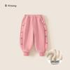 Frete Grátis Roupa Infantil Outono e Inverno Calça Casual para Meninas Calça Longa Estilosa com Desenho de Coelho para Meninas Calça de Moletom Grossa Forrada com Lã
