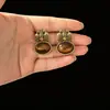 Pendientes de Corona Retro Franceses para Mujer, Pendientes de Piedra Ojo de Tigre Color Marrón Caramelo, Pendientes Vintage de Alta Gama