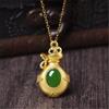 Pingente de bolsa rica incrustada de diamantes incrustada com jade Hetian Jaspe pingente de bolsa de ouro pingente de bolsa fufu antigo