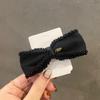 Faixa de cabelo com laço texturizado estilo coreano estilo Mori Chanel cor preto e branco clipe parte de trás da cabeça grampo quebrado cabeça de bola