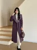 Casaco de lã dupla face de inverno, forrado com fleece, espessado, corte solto, modelo longo com cinto, lapela grande, roupão de casaco de lã cashmere feminino