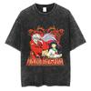 Camiseta lavada para hombre camiseta con estampado de anime 240 hilo doble pesado lavada vintage camisa de hombre calle Harajuku