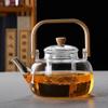 Bule Espesso de Vidro para Infusão e Cozimento a Vapor de Chá, Chaleira Elétrica Doméstica de Fogão de Cerâmica, Bule para Preparo de Chá para Preservação da Saúde com Cabo de Madeira, Conjunto de Chá Resistente ao Calor