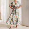 Vestido de playa con capas, cintura en V profunda, mangas murciélago, estampado de rayón, Amazonas, estilo europeo y americano, 2024