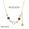 Moda Transfronteriza Colgante de Flor de Cinco Pétalos de Concha Blanca Circonita Cadena Larga con Borla Collar de Acero Inoxidable Joyería Chapada en Oro Pulido Finamente