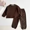 Vale do Vento 26 Inverno Novo Estilo Coreano Simples Infantil Aconchegante Conjunto de Roupa para Casa Interna Moletom Quente Conjunto de Duas Peças