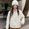 Uniforme de Béisbol Casual de Lana 2025 Otoño e Invierno Nuevo de Gama Alta Casual Versátil Holgado Cuello Alto Top Corto de Algodón