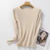 Camisa Base de Malha Manga Longa para Mulheres, Gola Redonda, Pulôver, Corte Justo, Valoriza a Silhueta, Versátil, Quente, Suéter, Preto Puro, Tamanho Único, Branco