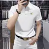 Camisa Polo de Manga Corta Estilo Europeo Fluida Anti-Arrugas para Hombre, Nuevo Modelo de Otoño, Camiseta Casual Ajustada Elástica de Seda de Hielo con Cuello de Solapa