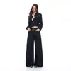 Coleção Outono/Inverno 2026 Transfronteiriça: conjunto de jeans preto e dourado resistente à cor para mulheres, incluindo um top e calças de corte reto e perna larga