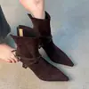 Primer Encuentro Temporada Botines Delgados de Tacón Alto para Mujer 2026 Piel Mate Hebilla Punta Fina Botines Cortos con Temperamento Botines Individuales de Tacón Delgado Retro