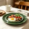 Cerámica Verde Retro Vajilla Cuenco Pétalo Plato Largo Mantequillera Tetera Taza Vajilla Doméstica de Hotel Venta al por Mayor Transfronteriza